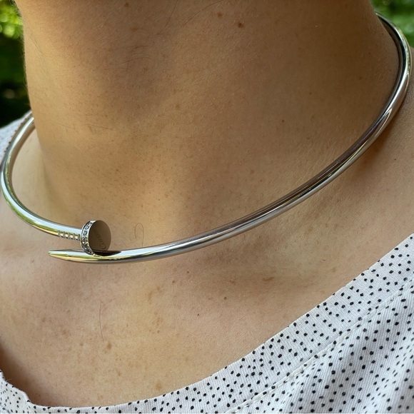 SILVER NAIL COLLAR CHOKER ZIRCONIA NECKLACE LUXURY DESIGN NECKLACE - Picture 2 of 11